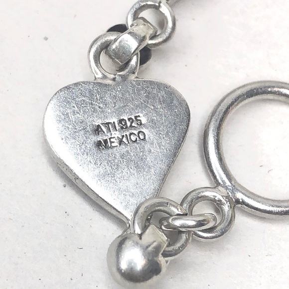 MEXICAN Sterling Silver Red Jasper Heart Toggle Bracelet - Picture 9 of 12